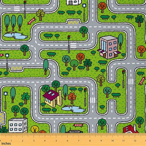 City Roadway Fabric By The Yard Car Race Truck Green Fabric For Sofa