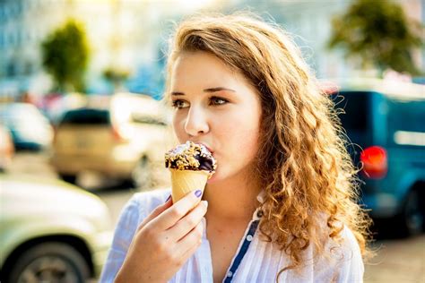Woman Eating A Delicious Chocolate Ice Cream Fitness Nutrition Get
