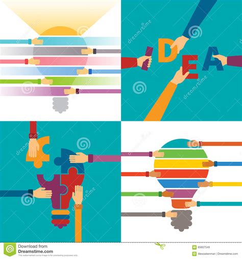 Idea And Creativity Concepts Set In Flat Style Stock Vector