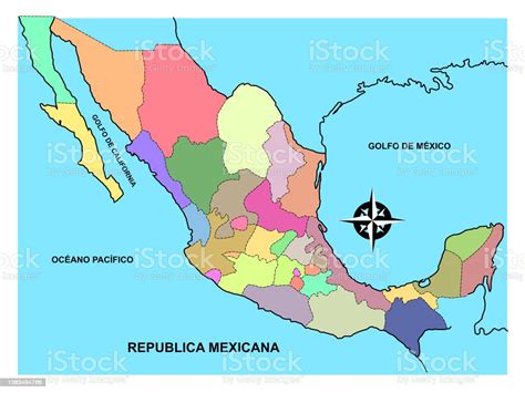Map Of The Mexican Republic In Color With Political Division Stock