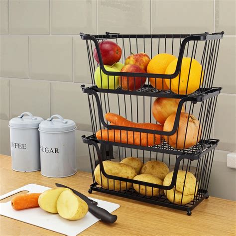 Storage Stacking Wire Basket Stackable Shelves Vegetable Food Kitchen