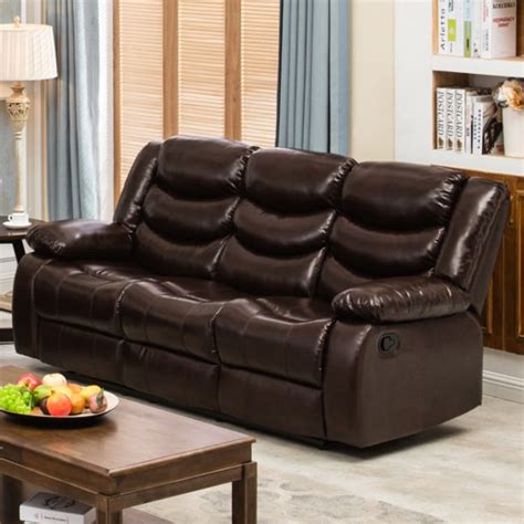 Winslow Rustic Dark Brown Pu Leather Recliner Sofa With Cup Holder