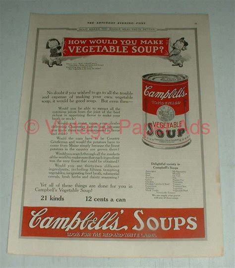 I would run it for a minute, and if it is not warm enough, keep adding 30 seconds until read it on the can. 1923 Campbell's Vegetable Soup Ad - How You Make ...
