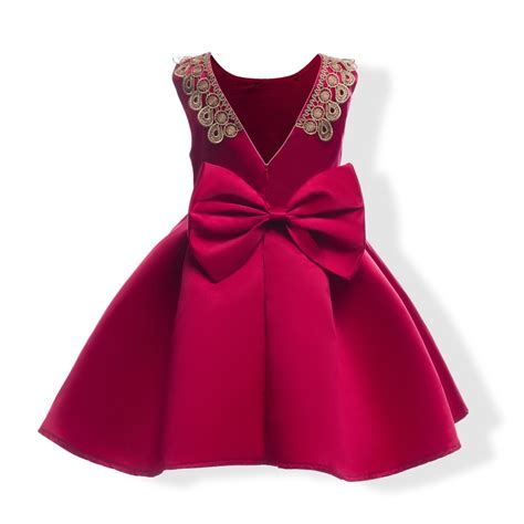 Elegant Gold Embroidery Girl Dress Color Kids Wedding Party Dress