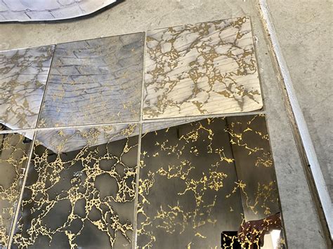 9 12x12 Inch Gold Vein Marble Mirror Tiles 60s 70s Wall Decor Mid