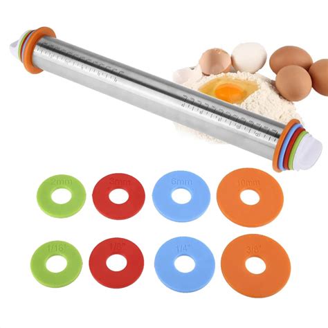 17 Inch Adjustable Stainless Steel Rolling Pin With 4 Removable