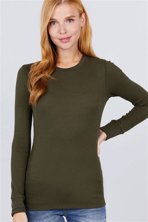 Women S Basic Thermal Long Sleeve Knit T Shirt Crew Neck Walmart