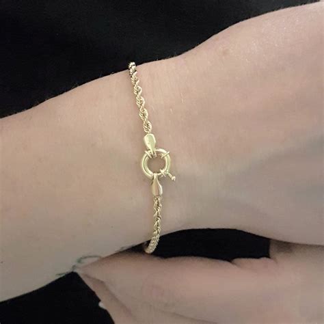 14k Real Solid Yellow Gold Rope Chain Bracelet For Women 25mm