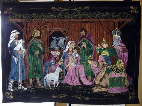 Black Velvet Original Painting Jesus Nativity Scene Mary