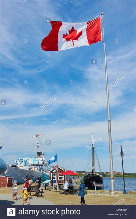 Canadian Flag Flying On Halifax Waterfront Boardwalk Halifax Nova