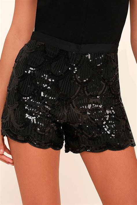 Cute Black Shorts Sequin Shorts High Waisted Shorts 5800 Lulus