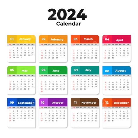 Design Del Modello Di Calendario 2024 Con Colori A Tinta Unita Vettore