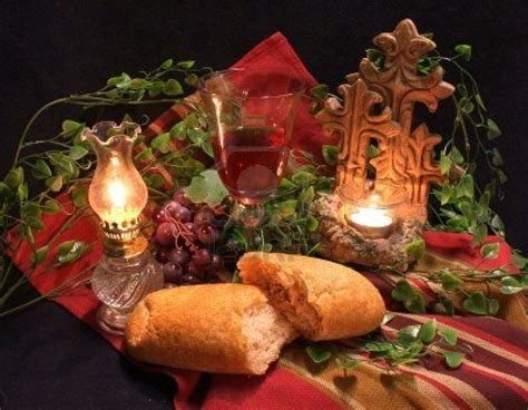 Communion Still Life Bread And Wine With Candles Mesa Santa Ceia
