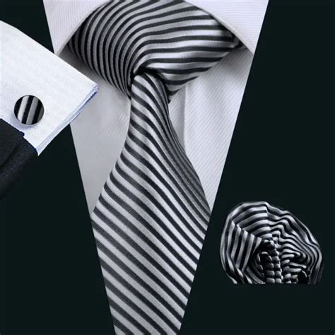 Ties For Men 100 Silk Black White Striped Jacquard Woven Tie Hanky