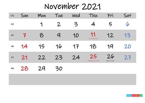 Free Printable November 2021 Calendar Template K21m587