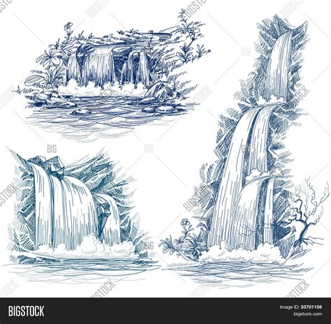 Vector Y Foto Cascadas De Dibujo Prueba Gratis Bigstock