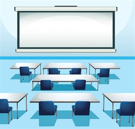 Classroom Scene With Screenboard And Chairs 358821 Vector Art At Vecteezy