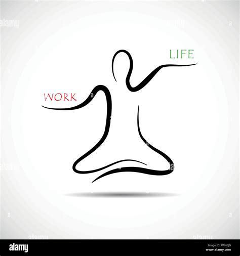 Person In Yoga Pose Balancing Between Work And Life Vector Illustration