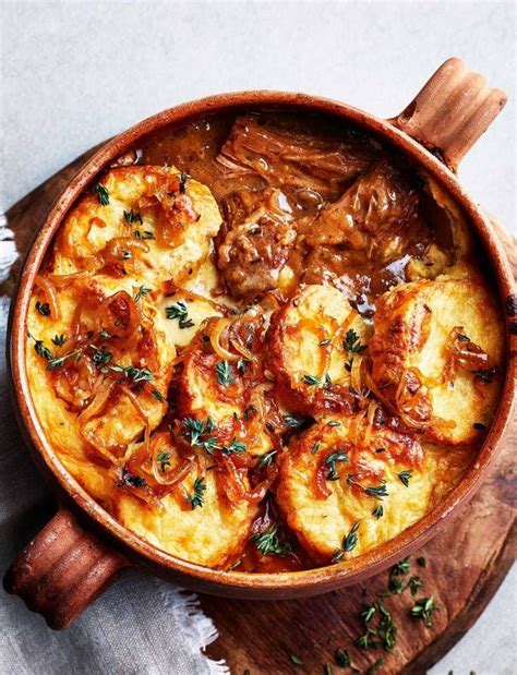 French onion beef stew with Gruyère gratin recipe Sainsbury s