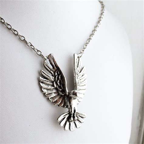 Hawk Pendant Necklace Silver Hawk Necklace Bird Of Prey Etsy