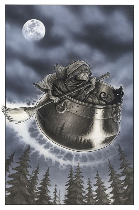 Baba Yaga And The Flying Cauldron Baba Yaga Witch Art Vintage Witch