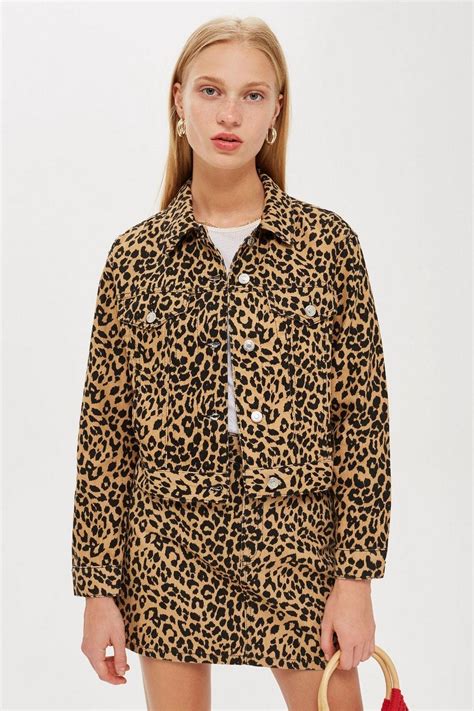Topshop Leopard Print Fitted Denim Jacket