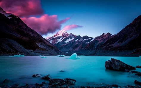 Free Download Pink Clouds Over Icy Lake In The Mountains Hd Wallpaper