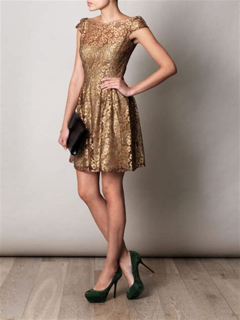 Issa Gold Lace Dress In Gold Lyst