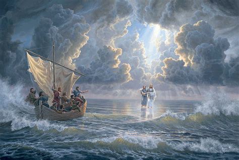 Jesus And Peter In Sea Boat Christ Peter Disciples Storm Jesus