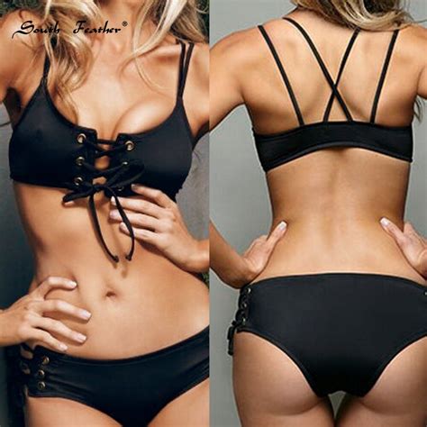 Conjunto De Bikini Con Cordones Para Mujer Ba Ador Sexy De Plumas Del