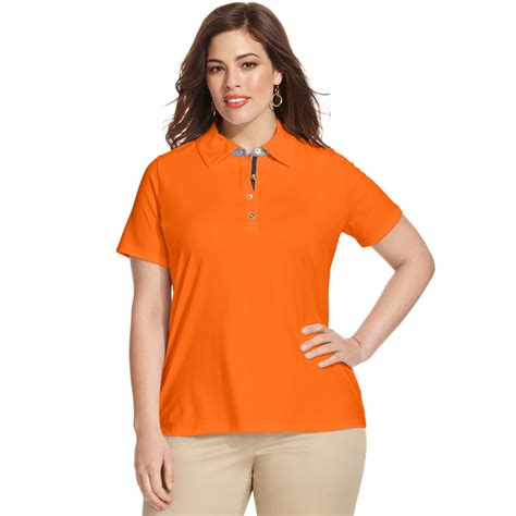 Jones New York Signature Plus Size Shortsleeve Polo Shirt In Orange