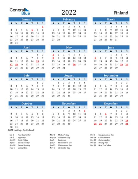 2022 Calendar Finland With Holidays Downloadable Free Printable 2021
