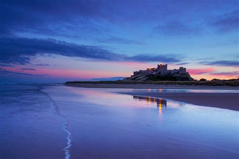 Bamburgh Castle At Sunset Northumberland Coast England Uk