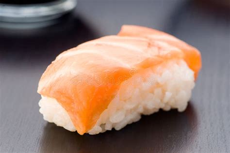 Japanese Sushi Rice And Salmon Based On Classical Wood Stock Image
