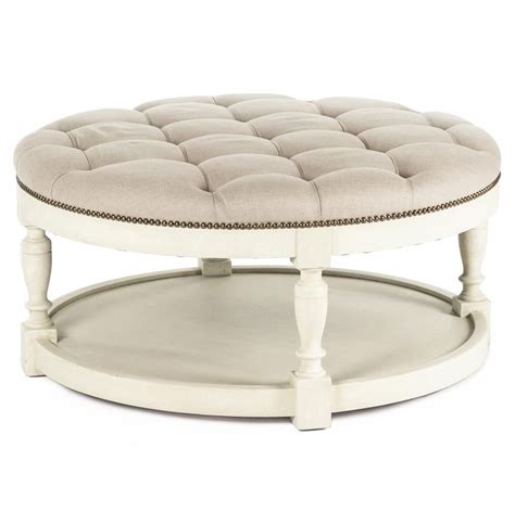 Cassy leather tufted storage ottoman. Marseille French Country Cream Ivory Linen Round Tufted ...