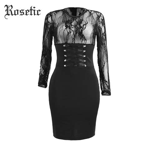 rosetic gothic sheath bandage dress black sexy lace backless mesh see through embroidery