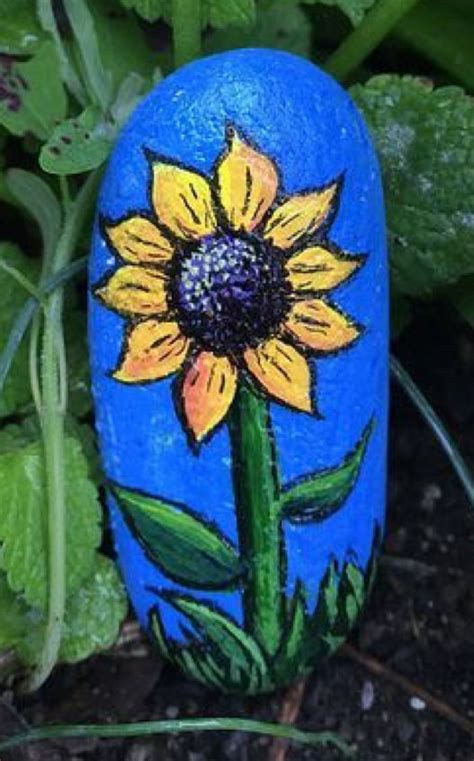Sunflower Painted Rock Pebble Painting Painted Rocks Sunflower Painting