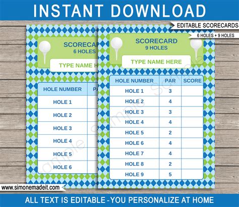 Printable Golf Scorecard Templates Mini Golf Theme Birthday Party