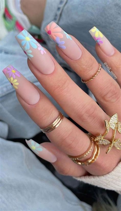 Floral Tip Nails Cute Summer Nails 2021 Bright Summer Nails 2021 Summer Nail Trends 2021