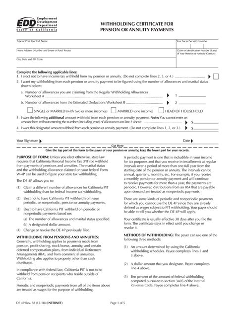 Edd Withholding Form Printable Forms Free Online