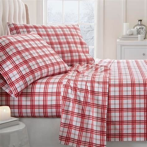 Shop Merit Linens Premium Christmas Plaid 4 Piece Flannel Bed Sheet Set