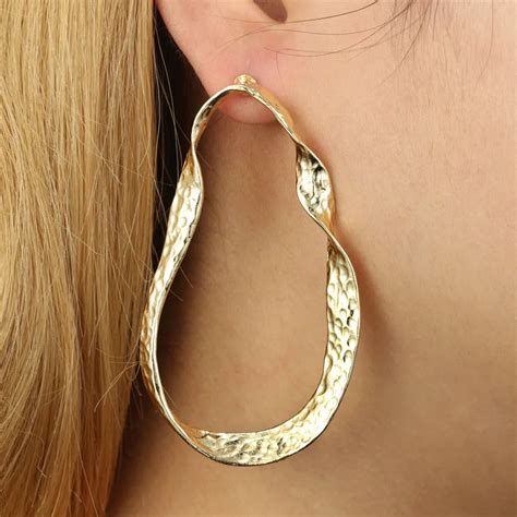 Buy Vintage Gold Irregular Oval Big Earrings Fashion Geometry Twist Metal
