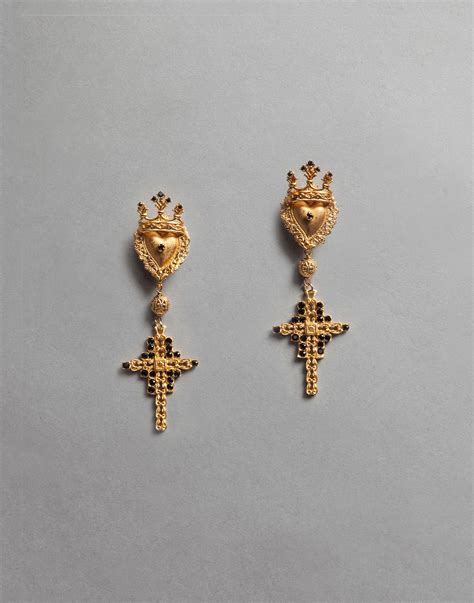 Lyst Dolce And Gabbana Crown And Cross Earrings In Metallic