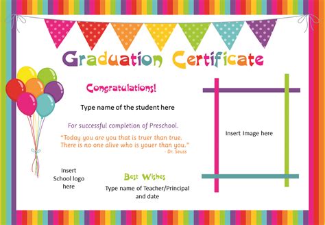 Its colourful, it's interesting and it's appealing for a kindergarten grad who can carry it with pride wherever he/she goes. Editable Graduation Certificates for Kindergarten Preschool Nursery Grades1-5