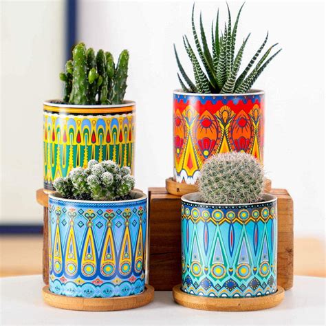 Flower Pots Of 4 Pack Mandala Style Ceramic Flower Pot Simple Desktop