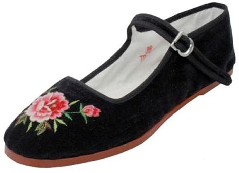 Shoes 18 Womens Cotton China Doll Mary Jane Shoes Ballerina Ballet Flats 118 Black Emb 10