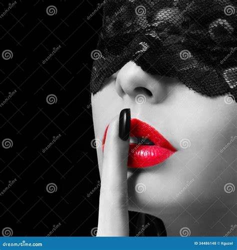 Hush Woman With Finger On Her Red Lips Showing Shush Erotic Girl With