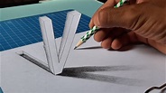 How to draw 3D Alphabet V Version 2nd - Amazing 3D Illusion Drawing ...