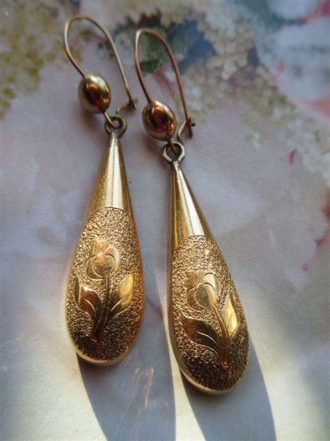 Antique Drop Earrings In Gold Fill Floral Pierced Earrings Collares De Joyas Joyas De Moda