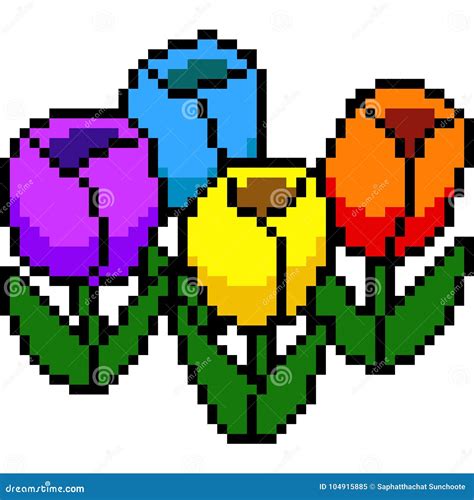 Vector Pixel Art Flower Stock Vector Illustration Of Garden 104915885